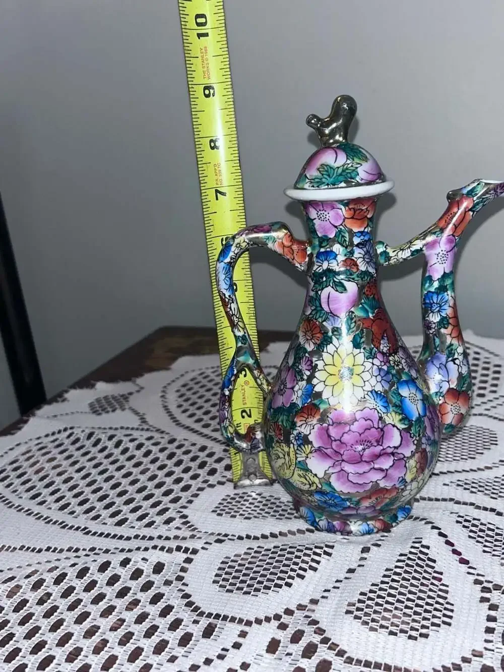 Vintage Chinese Famille Rose Mille Fleur Porcelain Ewer/Tea Pitcher